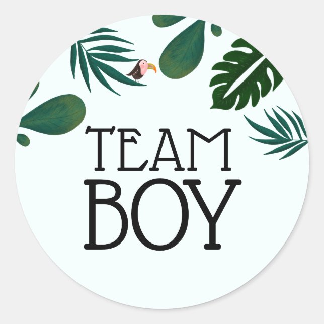 Team Blue Jungle Baby Gender Reveal Runder Aufkleber (Vorderseite)