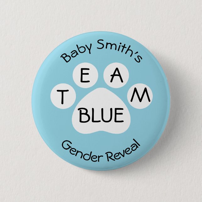 Team Blue Paw Print Gender Reveal Button (Vorderseite)
