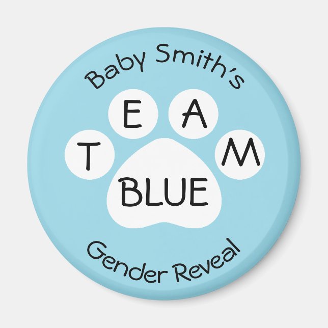Team Blue Paw Print Gender Reveal Magnet (Vorne)