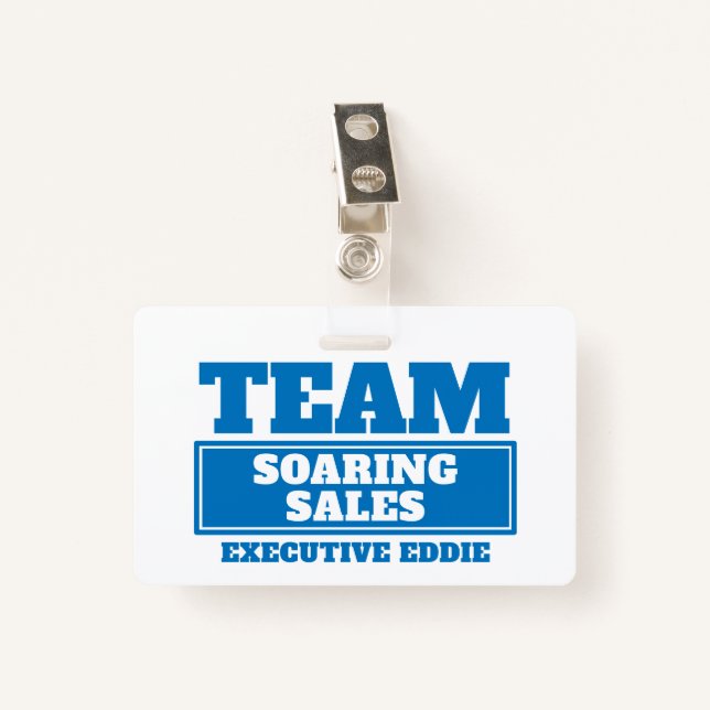 Team Blue personalisiert Name Team Gebäude Abzeich Ausweis (Vorderseite mit Klammer)