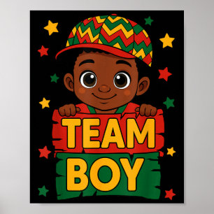 Team Boy Black Kids Gender Reveal Baby Ankündigung Poster