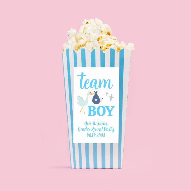 Team Boy Blue Gender Reveal Party Custom Popcorn Rechteckiger Aufkleber (Team Boy Blue Gender Reveal Party Custom Popcorn Rectangular Sticker
)