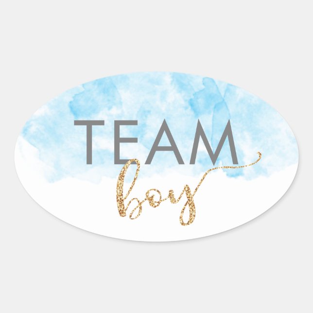 Team Boy Blue Gold Glitzer Gender Reveal Ovaler Aufkleber (Vorderseite)