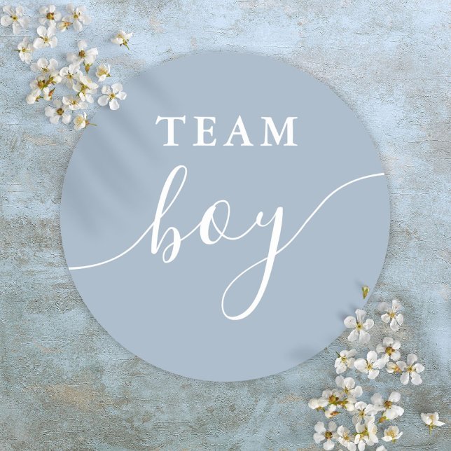 Team Boy Dusty Blue Gender Reveal Abstimmung Runder Aufkleber (Team Boy Dusty Blue Gender Reveal Voting Classic Round Sticker)