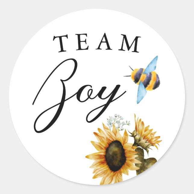 Team Boy Gender Reveal Blue Bee Voting Runder Aufkleber (Vorderseite)