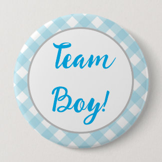 Team Boy, Gender Reveal Button, Blau Kariert Button