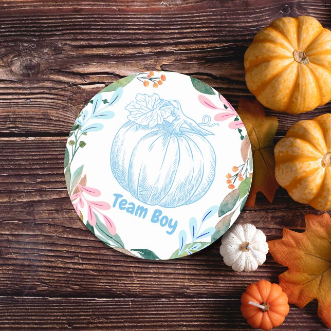 Team Boy Gender Reveal Party Abstimmung Blue Pumpk Runder Aufkleber (Von Creator hochgeladen)