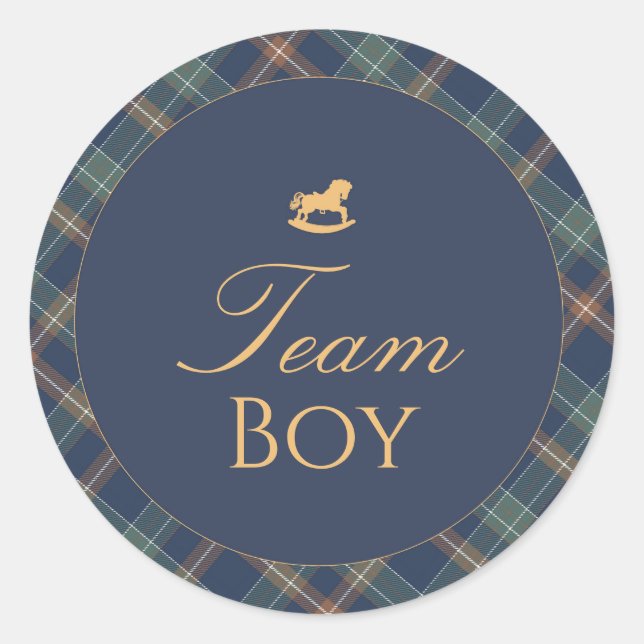 Team Boy Gender Reveal Voting Sticker Navy Plaid (Devant)
