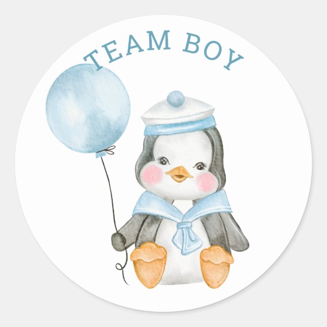 Team Boy. Geschlecht offenbart Party. Abstimmungss Runder Aufkleber (Vorderseite)