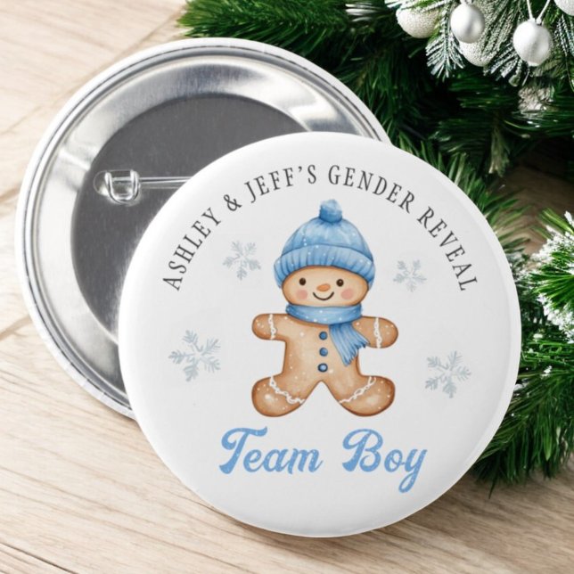 Team Boy Gingerbread Gender Reveal Party Button (Von Creator hochgeladen)