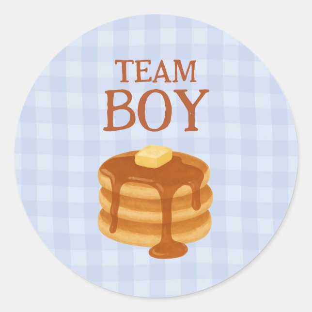 Team Boy Little Pancake Brunch Theme Gender Reveal Runder Aufkleber (Vorderseite)