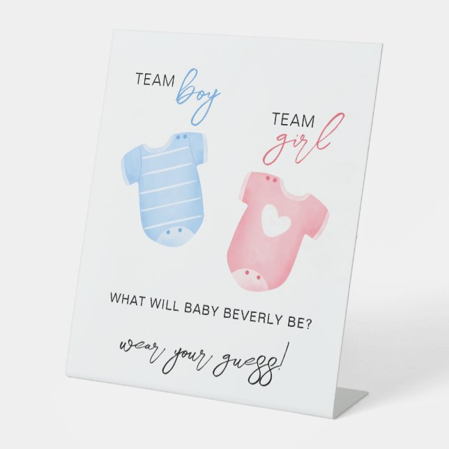 Team Boy Team Girl tragen, was Baby raten wird Sockelschild (Vorderseite)