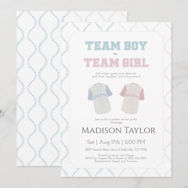 Team Boy vs Team Girl Baseball Gender Reveal  Einladung (Vorne/Hinten)