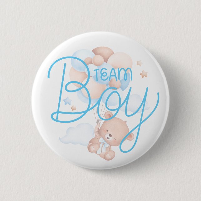 Team Boy Wasserfarben-Teddybär Geschlechter-Enthül Button (Vorderseite)