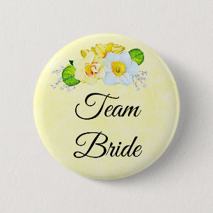 Team Braut Gelbe Blumen Button