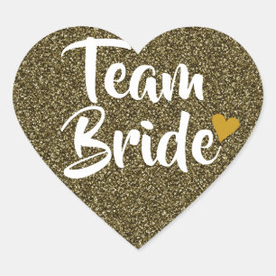 Team Braut Gold Herz Glitter Herz-Aufkleber