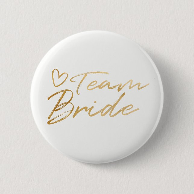 Team-Braut - GoldImitat-Folienknopf Button (Vorderseite)
