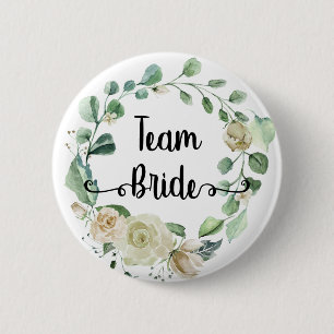 Team Braut Rose Wasserfarbe Kranz Kalligrafie chic Button