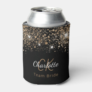 Team Braut schwarzes goldenes Glitter Monogramm Na Dosenkühler