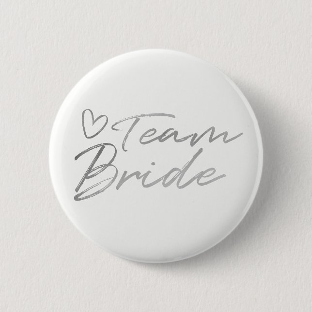 Team-Braut - silberner Imitatfolienknopf Button (Vorderseite)
