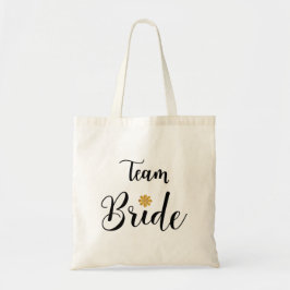 Team Bride Black Text Gold-Blume-Modern Tragetasche