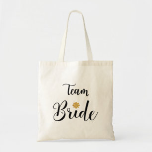 Team Bride Black Text Gold-Blume-Modern Tragetasche
