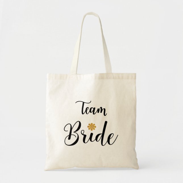Team Bride Black Text Gold-Blume-Modern Tragetasche (Vorne)