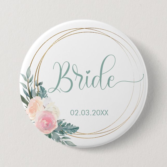 TEAM BRIDE! Blumen Kranz Button (Vorderseite)