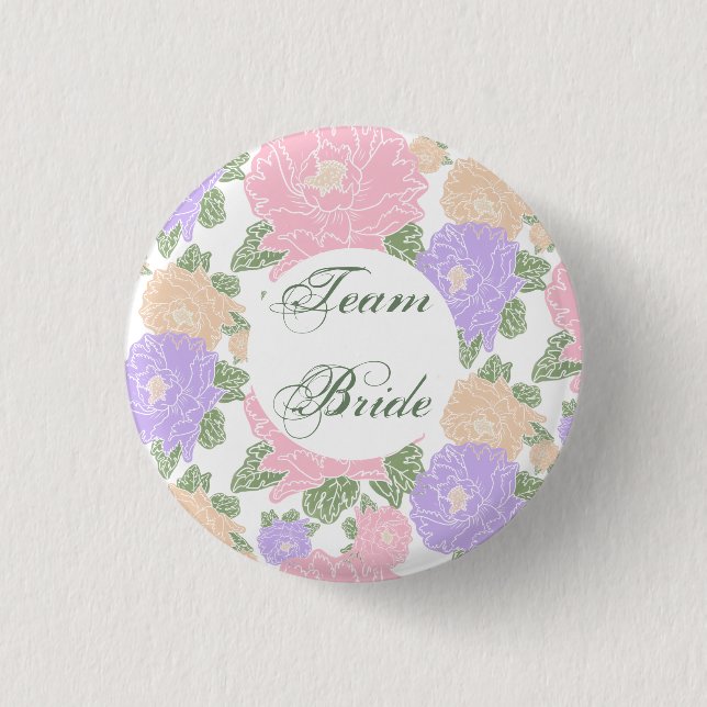 Team Bride, blumenreich Button (Vorderseite)