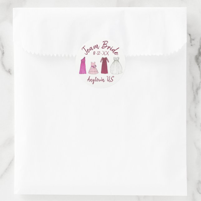Team Bride Brautparty Junggeselinnen-Abschied Gown Runder Aufkleber (Tasche)