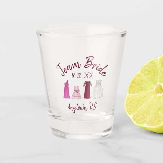 Team Bride Brautparty Junggeselinnen-Abschied Gown Schnapsglas (Vorderseite)