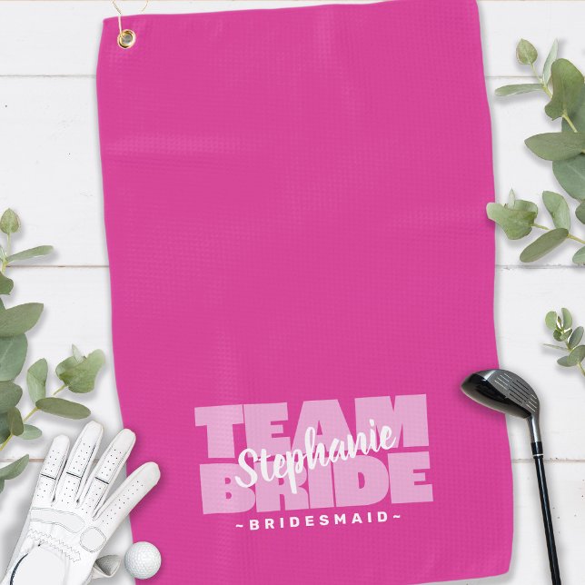 Team Bride Bridesmaid Spaß Golfer Sport Rosa Chic Golfhandtuch (Team Bride Bridesmaid Golfer Sports Pro Pink Chic Golf Towel Customizable for Bride & Bridal Party)