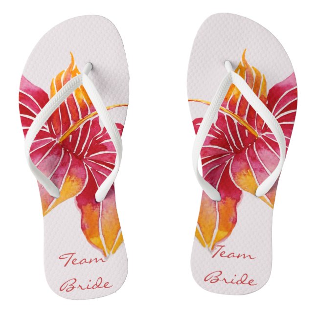 Team Bride | Floral Hawaiian Flip Flops (Fußbett)