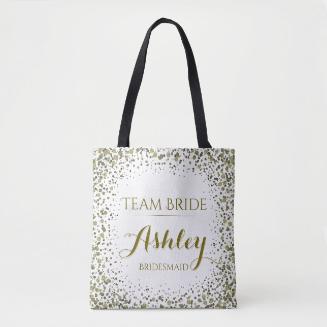 Team Bride Gold Glitzer Confetti Dots Tasche (Vorderseite)
