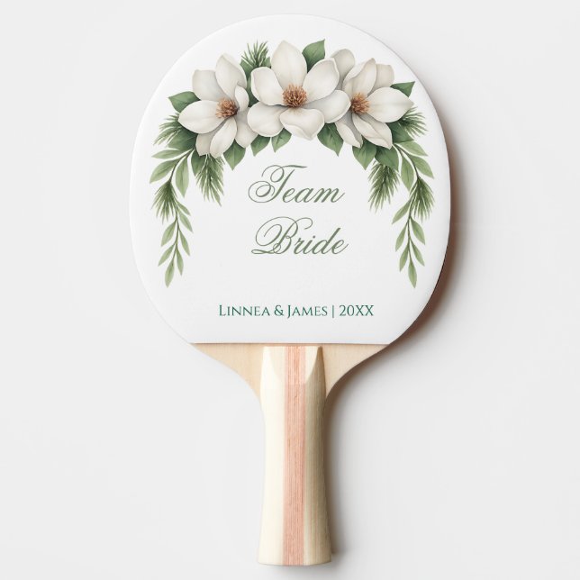 Team Bride Groom Magnolia Winter Wedding Pine Tree Tischtennis Schläger (Vorderseite)