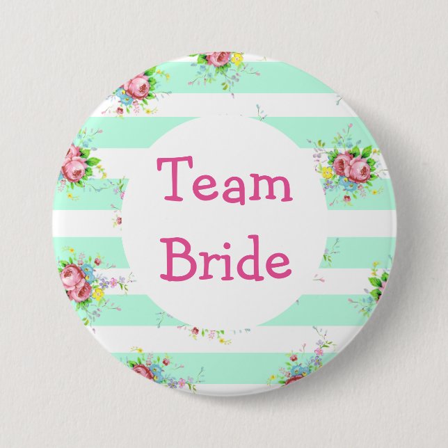 "Team Bride" Hochzeitsbutton Mintgrün Blumenmuster Button (Vorderseite)