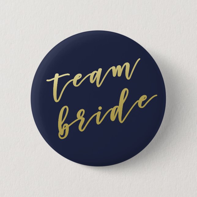 Team Bride | Imitate Gold Script White Button (Vorderseite)