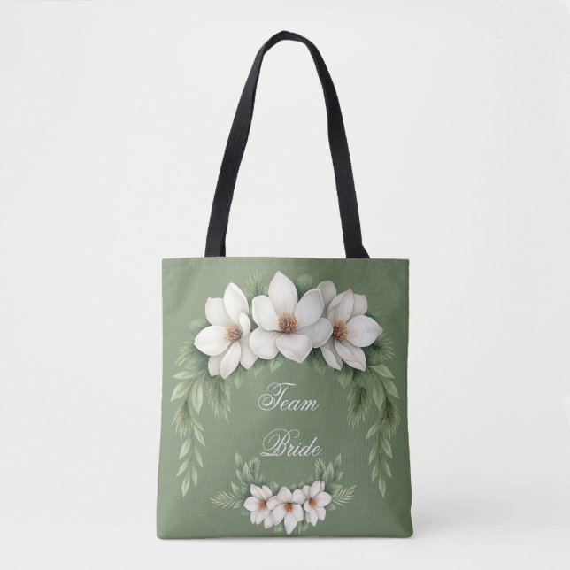 Team Bride Magnolia Winter Wedding Pine Tree Tasche (Vorderseite)