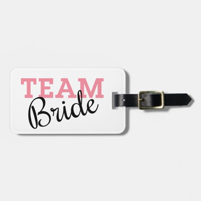 Team Bride Pink Script Gepäckanhänger (Vorderseite horizontal)