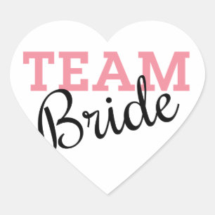 Team Bride Pink Script Herz-Aufkleber
