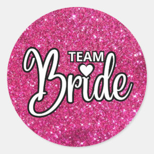 Team Bride Pink Sparkling Glitzer Runder Aufkleber