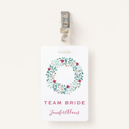 Team Bride Rustic Floral & Greenery Wreath Wedding Ausweis