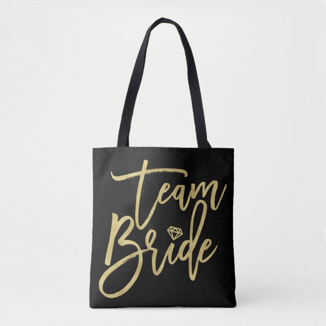 Team Bride Script Diamond Brautparty Tote Bag Tasche (Vorderseite)