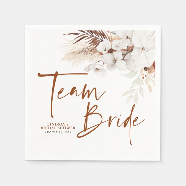 Team Bride Terracotta Floral Boho Brautparty Serviette (Vorderseite)
