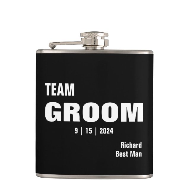 Team Bride Typografie Vinyl Wrapped Flask Flachmann (Vorderseite)