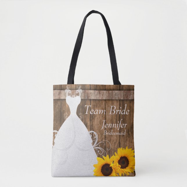 Team Bridge im Stil rustikaler Holzsonnenblumen Tasche (Vorderseite)