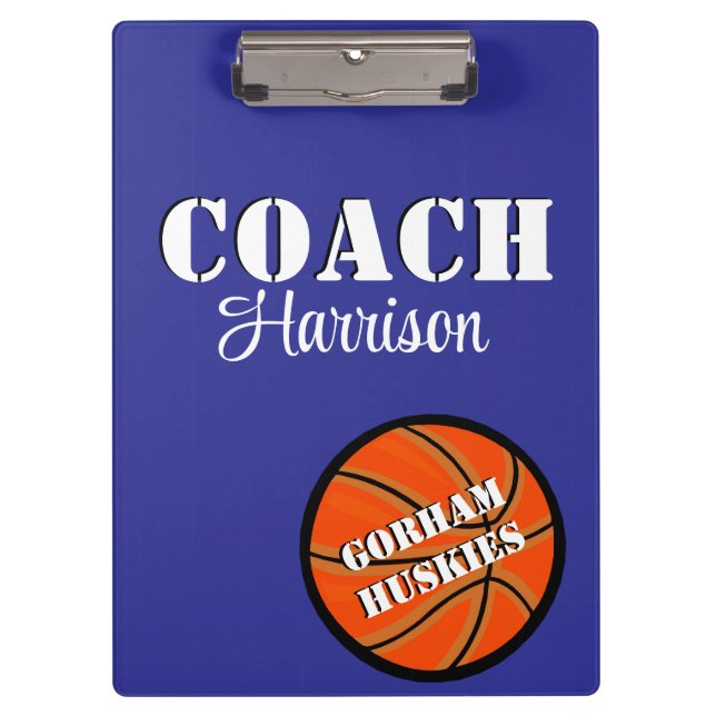 Team Coach Blau und Weiß Basketball Personalisiert Klemmbrett (Vorderseite)