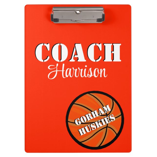 Team Coach Orange und White Basketball Persönlich  Klemmbrett (Vorderseite)