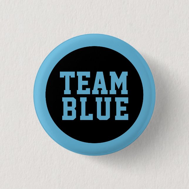TEAM decken BLAUES Paar-Babyparty-Geschlecht Button (Vorderseite)