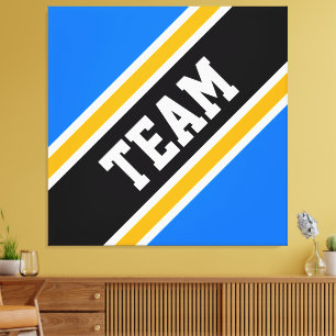 TEAM Fette Helle Blaue Schwarze Orange Rennstreife Leinwanddruck
